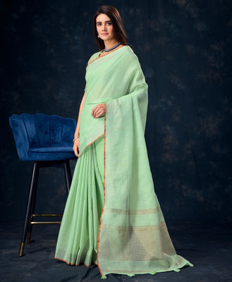 RekhaManiyar Solid/Plain Bollywood Linen Saree(Light Green)
