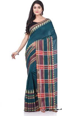 ANAMIKA Store Solid/Plain Handloom Cotton Blend Saree(Blue)