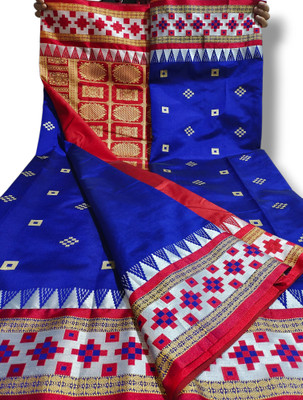 Pasapali Temple Border Sambalpuri Cotton Blend Saree(Blue)
