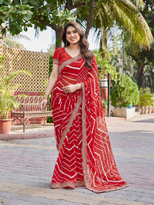 AAI LAXMI CREATION Embroidered Bandhani Georgette Saree(Red)