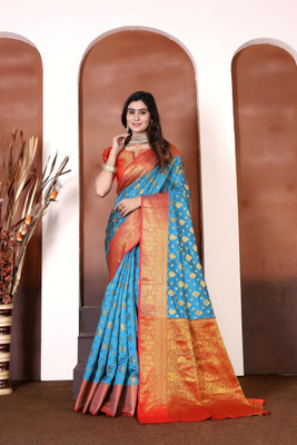 jayant creation Self Design, Woven Banarasi Silk Blend, Jacquard Saree(Light Blue)
