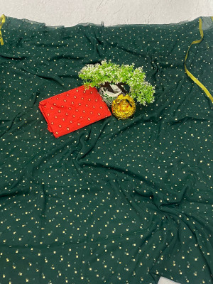 ABRUZZO Polka Print Daily Wear Chiffon Saree(Dark Green)
