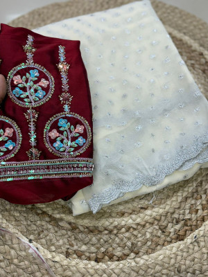 BELLETRENDZ Embroidered Bollywood Jimmy choo Saree(White)