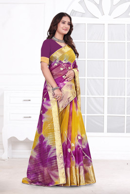 Aarunika BS Solid/Plain Bollywood Organza Saree(Magenta)