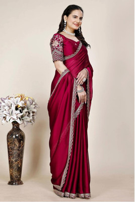 RupRas Embroidered Bollywood Georgette Saree(Pack of 2, Maroon)