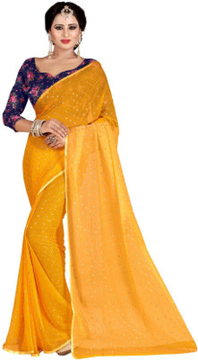 Prutha Fashions Printed Daily Wear Chiffon Saree(Yellow)