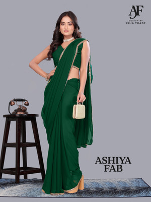 Ashiya Fab Solid/Plain Bollywood Georgette Saree(Green)