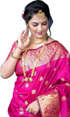 HouseOfCommon Woven Kanjivaram Silk Blend Saree(Pink)