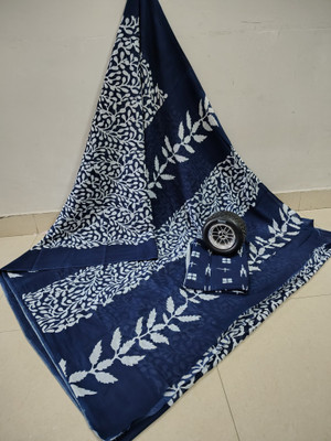Pinkcity Trade World Printed Daily Wear Pure Cotton Saree(White, Black)
