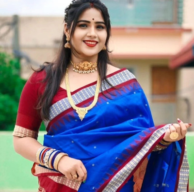 ajmera fashion Woven, Temple Border Sambalpuri Pure Silk Saree(Blue)