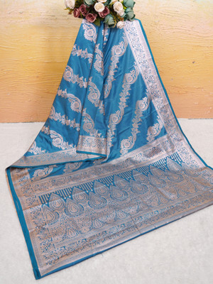 Femili Creation Woven, Floral Print, Paisley, Self Design Banarasi Satin Saree(Blue)