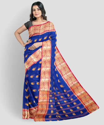 CommonofHouse Printed Tant Pure Cotton Saree(Blue)