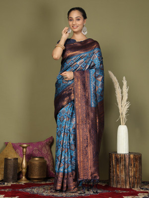 PANZORA Woven Patola Silk Blend Saree(Blue)