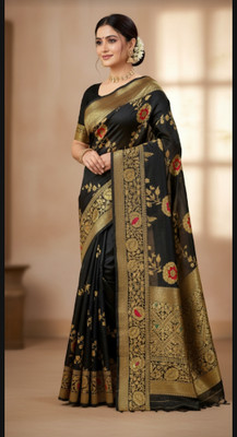 RIDDHI Embroidered, Woven Banarasi Pure Silk Saree(Black)