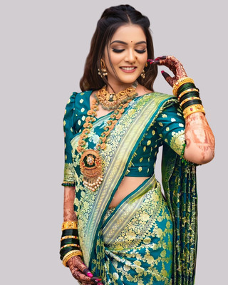 SOMVATI Solid/Plain, Printed Kanjivaram Art Silk, Jacquard Saree(Light Green)