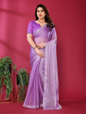 kashvi sarees Self Design Bollywood Jimmy choo, Tissue Saree(Purple)