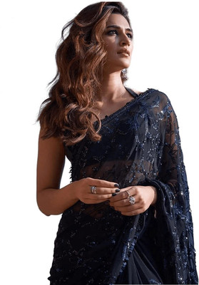 Sidhidata Embroidered Bollywood Georgette Saree(Black)