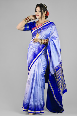 Sijileen Temple Border, Woven Sambalpuri Art Silk Saree(Blue)