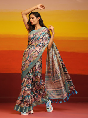 Divastri Digital Print Banarasi Art Silk Saree(Light Blue)