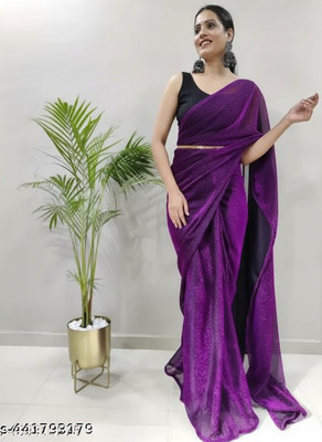 HouseOfCommon Solid/Plain Bollywood Lycra Blend Saree(Purple)