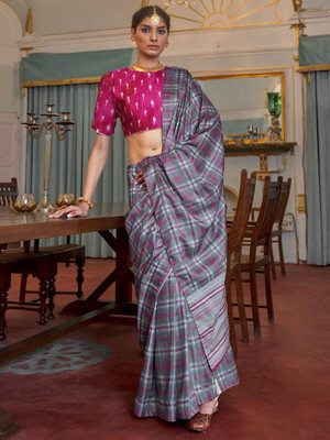 ANOUK Printed Bollywood Silk Blend Saree(Grey)