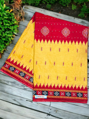 Tareninx Printed Sambalpuri Pure Cotton Saree(Yellow)