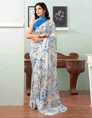 HouseOfCommon Printed Bollywood Georgette Saree(Blue)