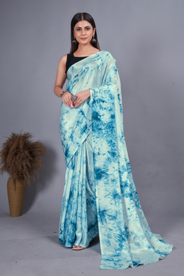 Divastri Printed Bollywood Silk Blend Saree(Blue)