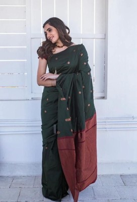 SGF11 Woven Kanjivaram Pure Silk, Art Silk Saree(Dark Green)