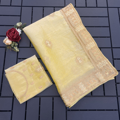 KHRITI FAB Embroidered Bollywood Jimmy choo Saree(Beige)