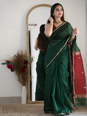 Trinetraa Solid/Plain Banarasi Chiffon Saree(Blue)