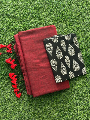 SMRITI HANDLOOM Printed Kalamkari Handloom Pure Cotton Saree(Maroon, Black)