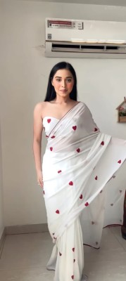 AVANTIKA FASHION Solid/Plain Bollywood Georgette Saree(White)