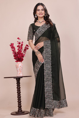 Ttex Embroidered Bollywood Tissue Saree(Green)