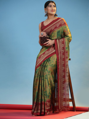 GOPINATH WEAVES Printed Daily Wear Chiffon Saree(Green)