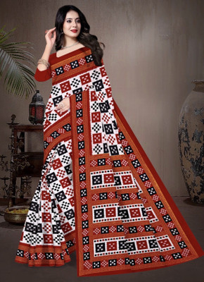 Tareni Printed Sambalpuri Pure Cotton Saree(White)