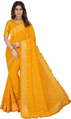 ENTERPRISE DHARM Embroidered Bollywood Georgette Saree(Yellow)