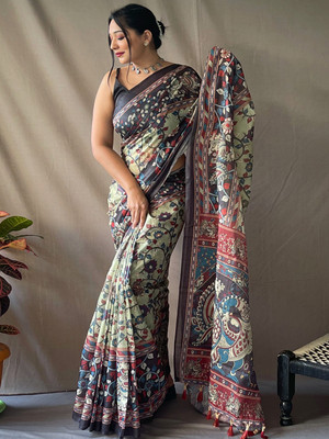SGF11 Self Design Handloom Cotton Linen Saree(Multicolor)