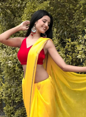 Prutha Fashion Solid/Plain Daily Wear Georgette, Chiffon Saree(Yellow)