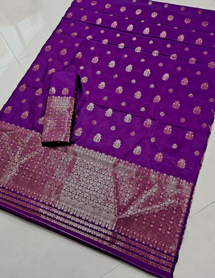 vraj enterprise Woven Mekhela Chador Pure Silk Saree(Purple)