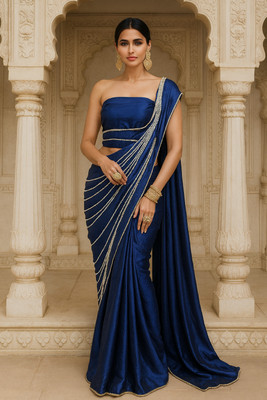 Nancy Desinger Solid/Plain Bollywood Pure Silk Saree(Light Blue)