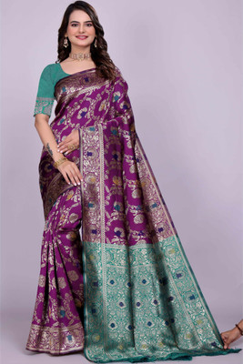 Saadhvi Woven Kanjivaram Silk Blend Saree(Purple)