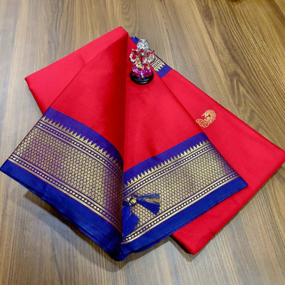NST5 Printed Paithani Cotton Silk Saree(Red, Blue)