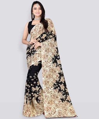 Leelavati Printed Daily Wear Georgette Saree(Black, Beige)