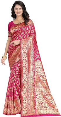 SNH EXPORT Floral Print Banarasi Pure Silk Saree(Red)