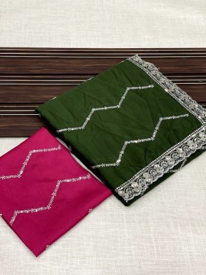 ShivGori Embroidered Bollywood Silk Blend Saree(Dark Green)