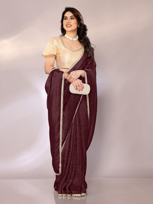 ROOP SUNDARI SAREES Solid/Plain Daily Wear Silk Blend Saree(Maroon)