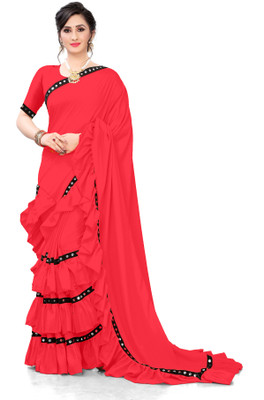 fentik.com Embellished, Solid/Plain Bollywood Lycra Blend Saree(Pink)