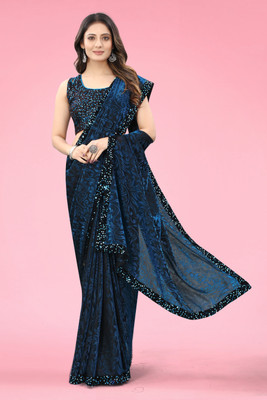 Amavii Self Design Bollywood Lycra Blend Saree(Light Blue)