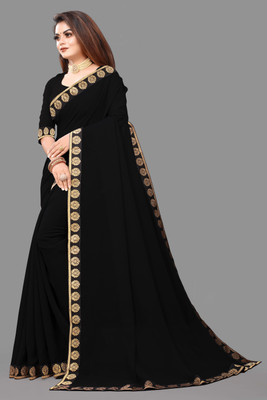 Jevlan Solid/Plain Jamdani Art Silk Saree(Black)